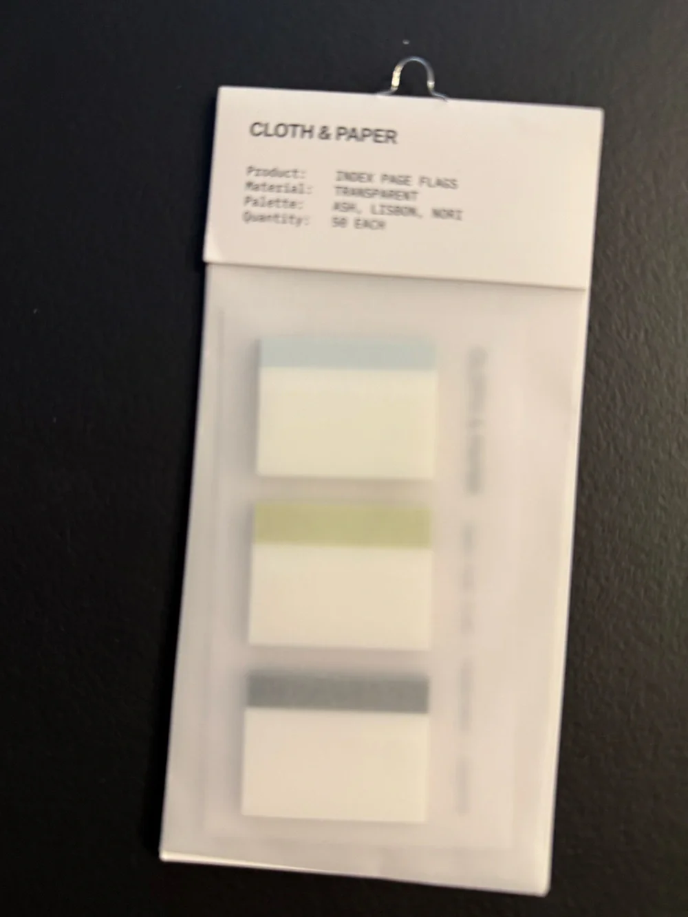Cloth & Paper Index Page Flags - Black, Green and Light Blue